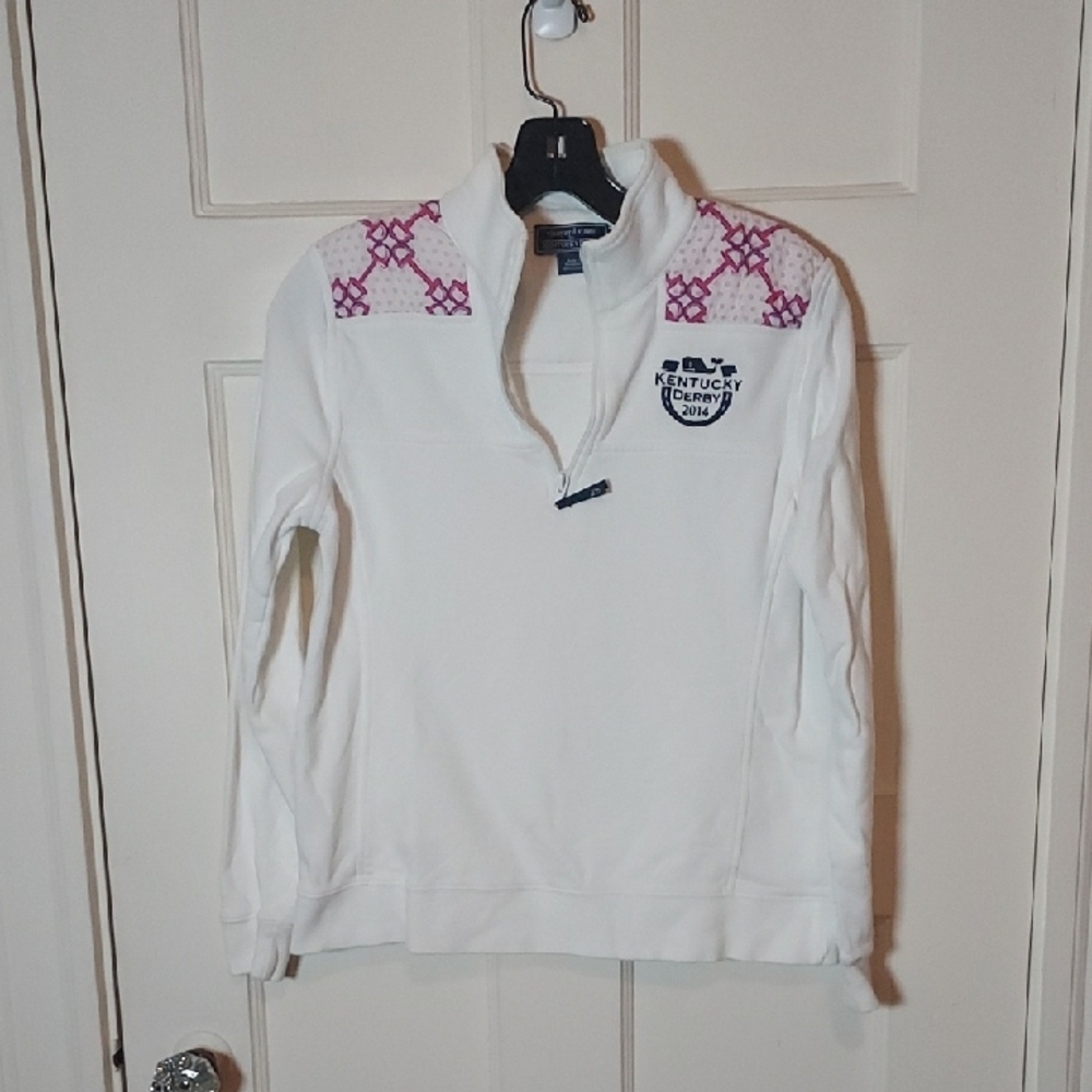 Vineyard Vines Kentucky Derby 1/4 Zip Sweatshirt White Small